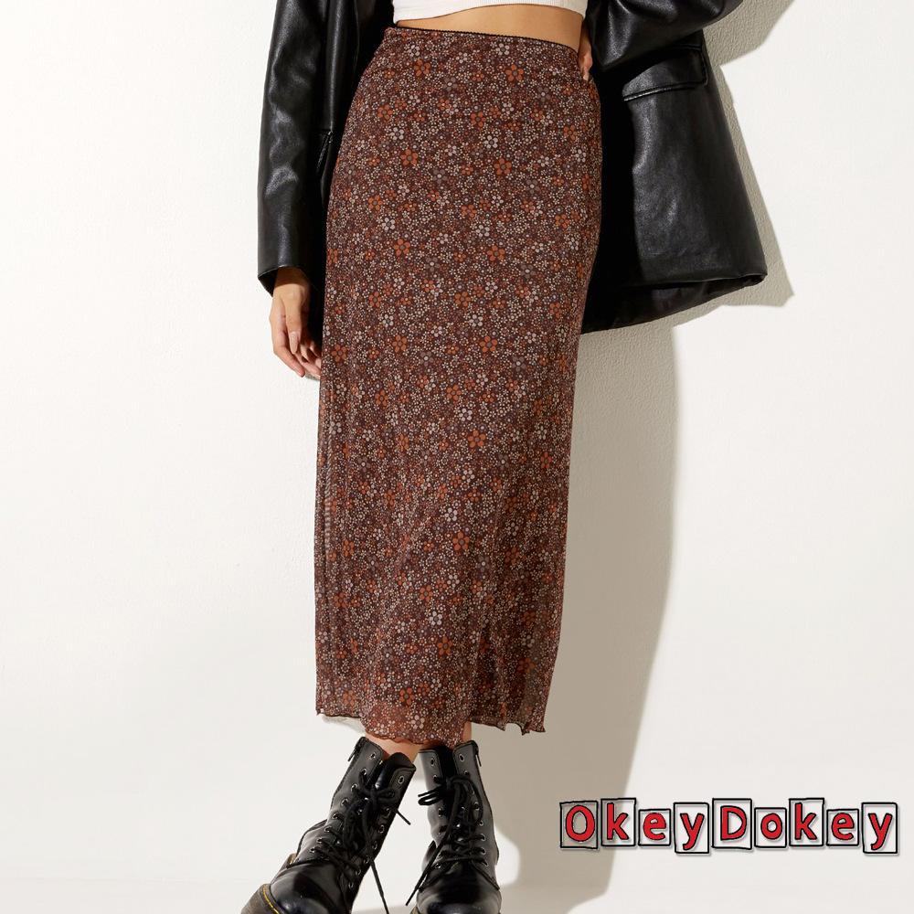 OKDK-Women´s Long Skirts Floral Printed High Waist y2k Simple Elegant Elastic Waist Skirts