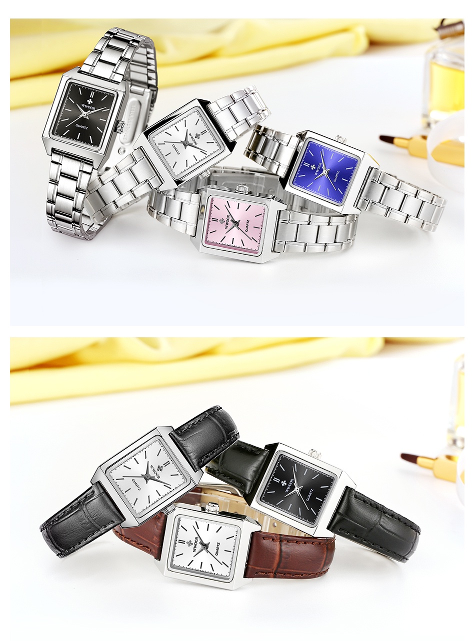 Mô tả Đồng Hồ Quartz WWOOR Mặt Chữ Nhật Dây Da Màu Đen reloj mujer-8850 - 11