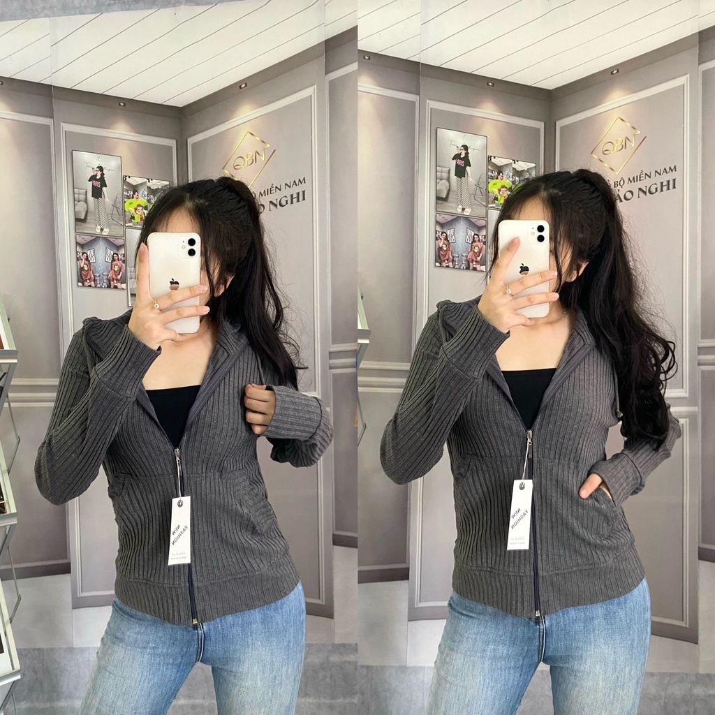 Áo khoác nữ form rộng chống nắng cao cấp có nón thun gân đũa 6 túi mềm mịn mát túi trong có dây kéo bigsize ESHOP AD02