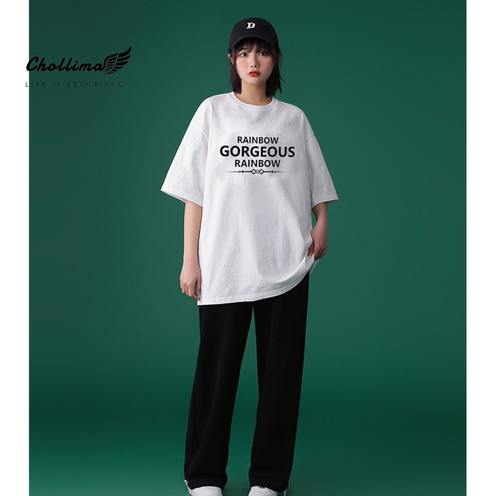 Ảnh Áo thun unisex tay lỡ Chollima form rộng in chữ RAINBOW AT004 chất vãi cotton co giãn 2 chiều thoáng mát 1