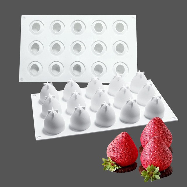 Khuôn Silicone 15 Ngăn Làm Bánh Hình Quả Dâu Tây Xinh Xắn