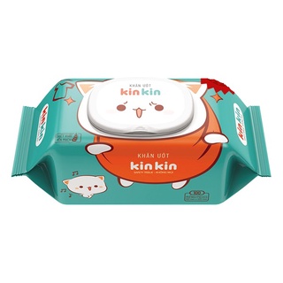 Khăn ướt có nắp KinKin hương trà xanh, không mùi gói 100 miếng