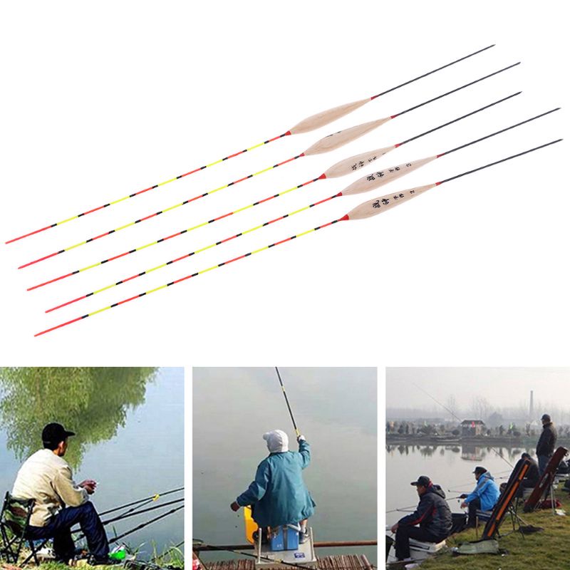 Set 5 phao câu cá phát sáng ban đêm bằng gỗ kèm chì tiện dụng