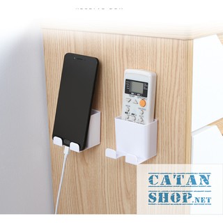 Kệ Dán Tường Để Remote, Đồ Dùng/ Giá Đỡ Sạc Điện Thoại - Có Móc Treo Giữ Dây Điện GD153-KRKTSac