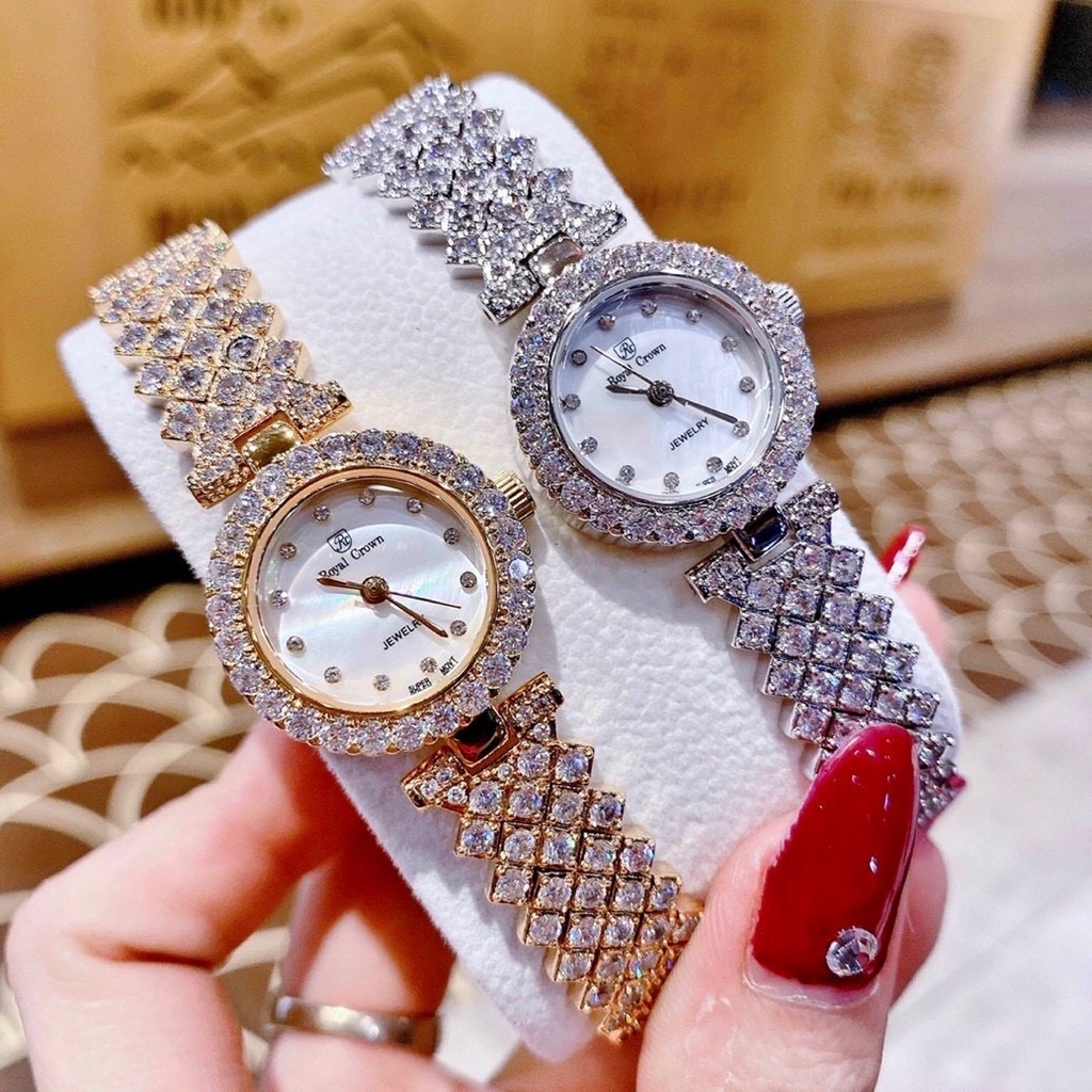 Đồng hồ nữ chính hãng Royal Crown 6305L dây thép đính đá cao cấp, chống nước, đẹp, sang chảnh