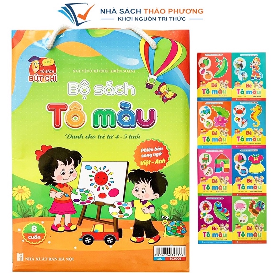 Sách - Bộ tô màu 4-5 tuổi song ngữ Anh-Việt (Túi 8 cuốn)