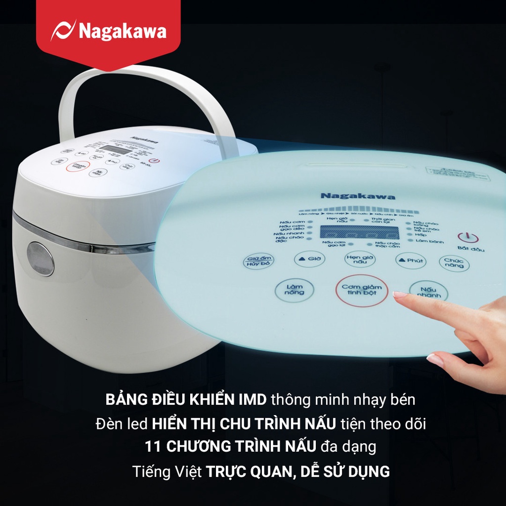 Mô tả Nồi cơm điện cảm ứng Nagakawa NAG0136 (1.2L - 500W) - Tích hợp 11 chương trình nấu - Bảo hành 12 tháng - Trắng Đen - 4