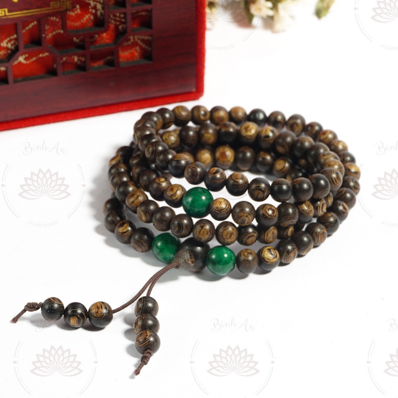 Vòng Tay Trầm Hương 108 Hạt Sánh Chìm mi.x Char.m - Chuỗi Tràng Hạt - Trầm Hương Tự Nhiên size 8 ly