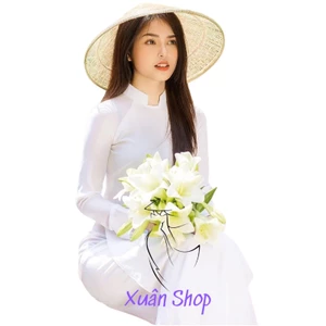 Áo dài trắng học sinh cổ vuông Hở 02 tà LỤA MỸ truyền thống may sẵn