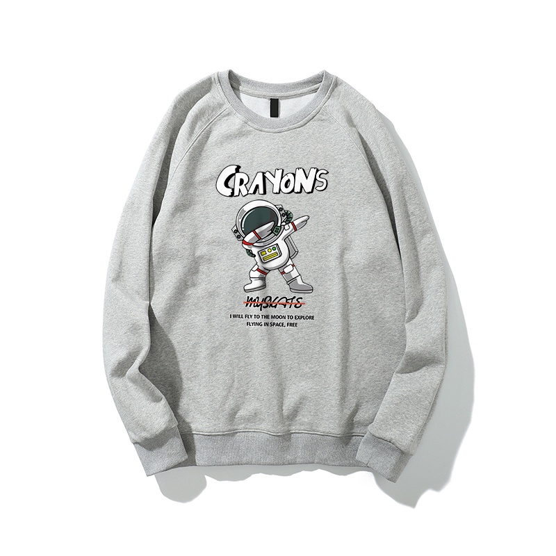 Áo sweater nam form rộng HappyFamily Crayons phi hành gia vải nỉ da cá 100 cotton 3 màu Xám Đen Trắng