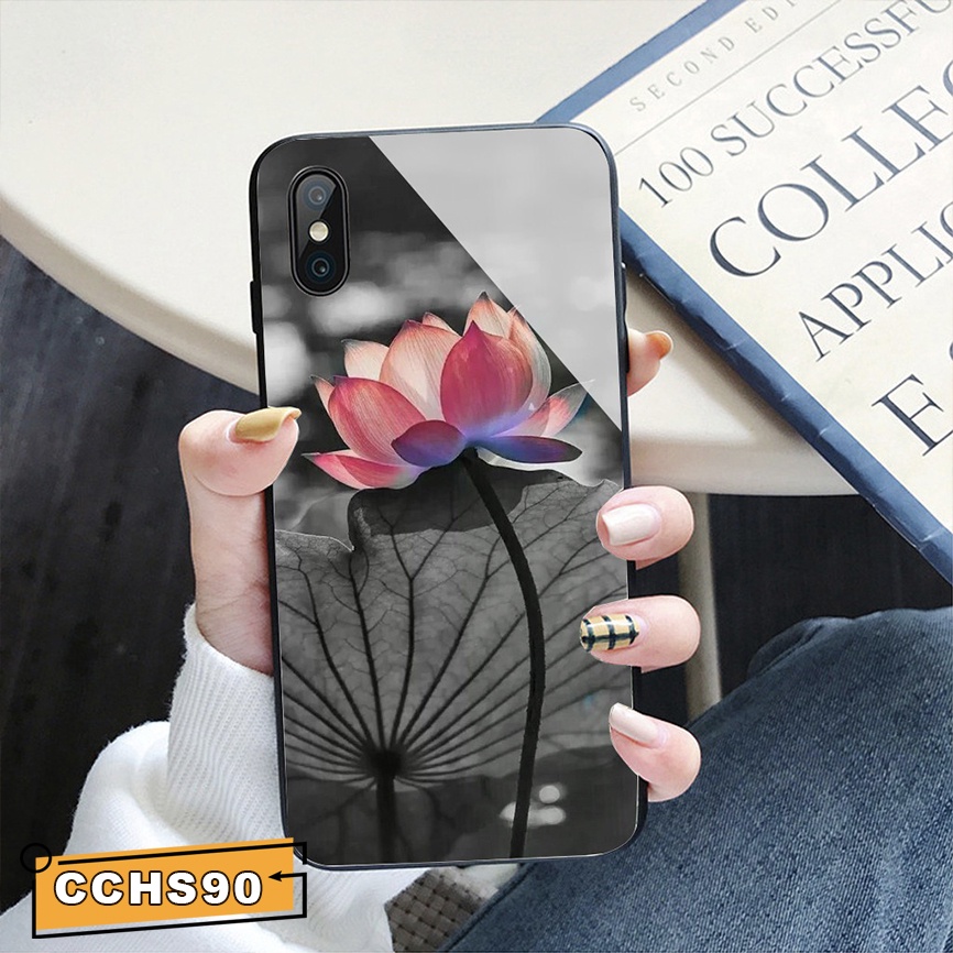 Ốp iPhone Mặt Kính Nano Dẻo - Hoa Sen Nổi Bật