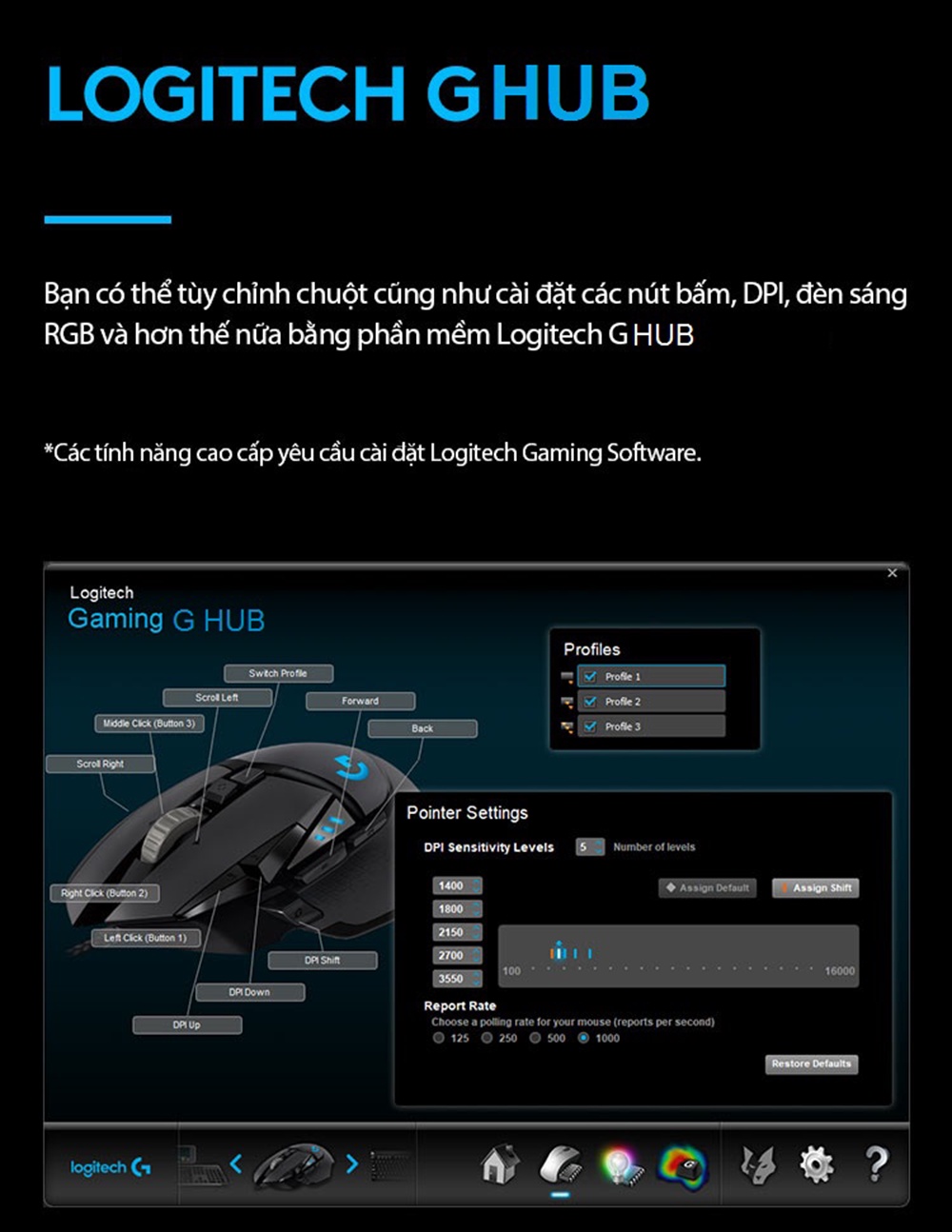 Mô tả Chuột gaming có dây Logitech G502 Hero - Cảm biến Hero 25k, RGB, 11 nút lập trình - 7