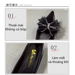 Đính Đá Màu Trắng / Đen Thời Trang Xuân Thu 2021 Cho Nữ Giày cao gót 5cm 7cm 9cm