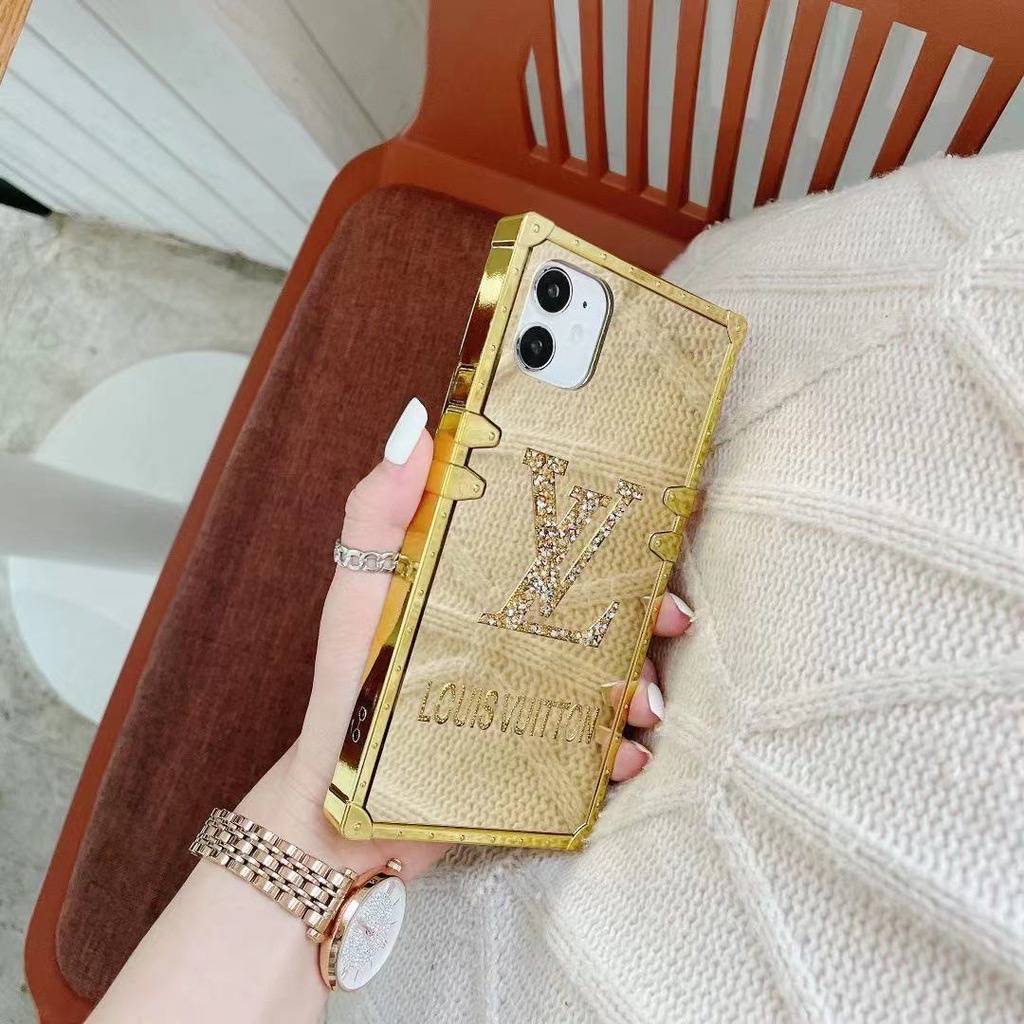 Realme 7 8 9 10 12 PRO 12X C67 C63 C61 C55 C53 C51 C11 C15 C12 C25 C30 C31 C33 C35 C21Y C25Y Flash Diamond Vàng Hợp Thời Trang Thương Hiệu Gương Kim Cương Giả Vuông Điện Thoại