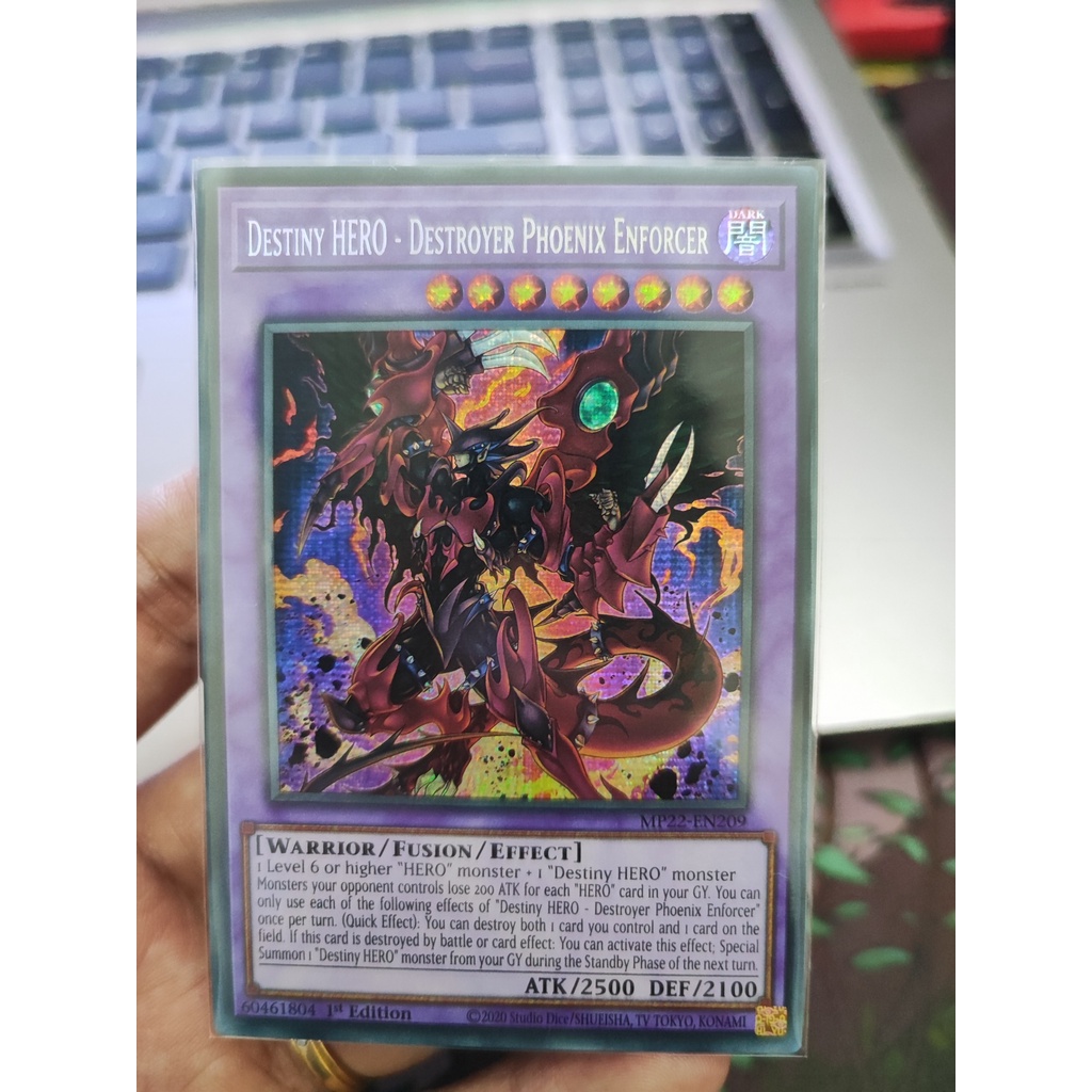 [Yugioh Funny Shop] 1 lá thẻ bài Destiny HERO - Destroyer Phoenix Enforcer  MP22-EN209 Prismatic Secret Rare 1st