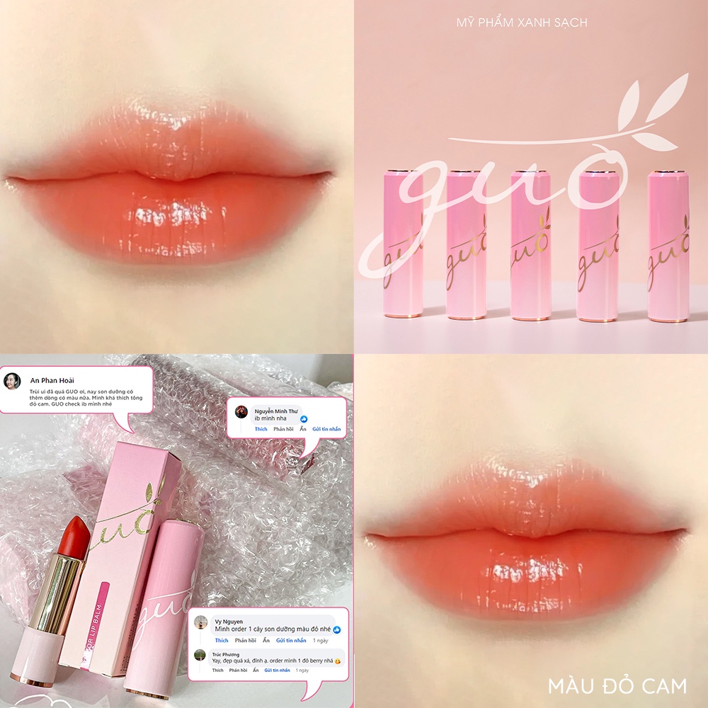 Ảnh Son Dưỡng Hồng Dâu Có Màu Mờ Thâm Hồng Môi 0% chì - 0% Silicones GUO 5gr 3