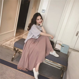 Mùa Xuân Mùa Hè Voan Hai Lớp Lớn Xoay Váy Kích Thước Lớn Cao Cấp Phong Cách Dân Tộc Sinh Viên Váy Dài