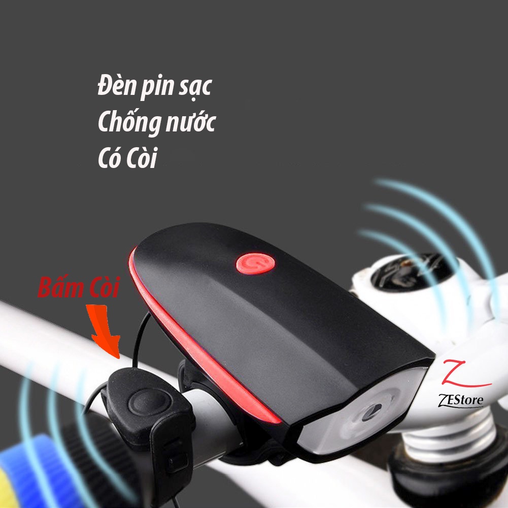 Đèn xe đạp có còi  sạc usb  chống nước siêu sáng có 5 chế độ