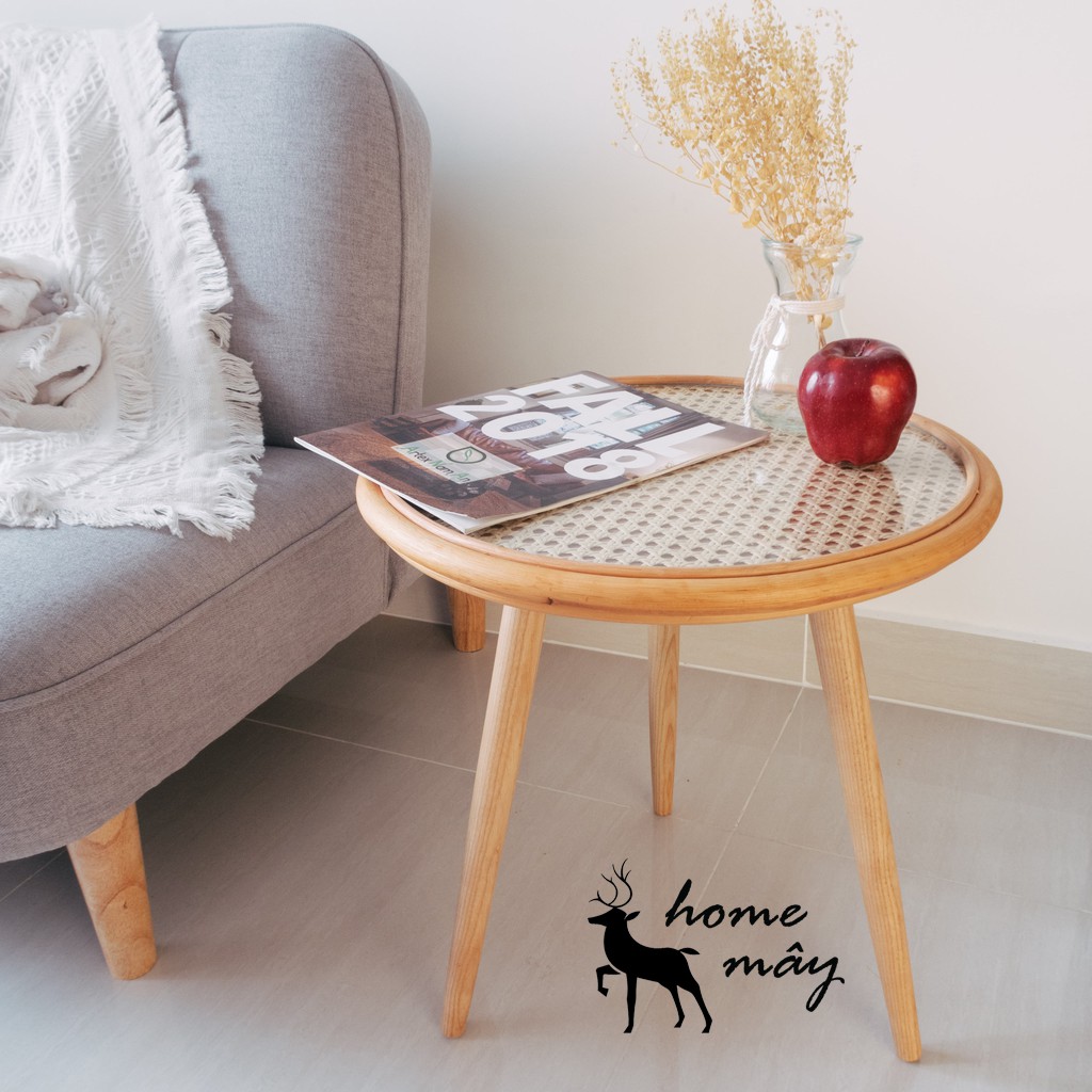 Bàn Mây Mắt Cáo với Chân Gỗ HOME MÂY - Sản phẩm trang trí cho Nhà Cửa, Quán Cafe và Home Stay