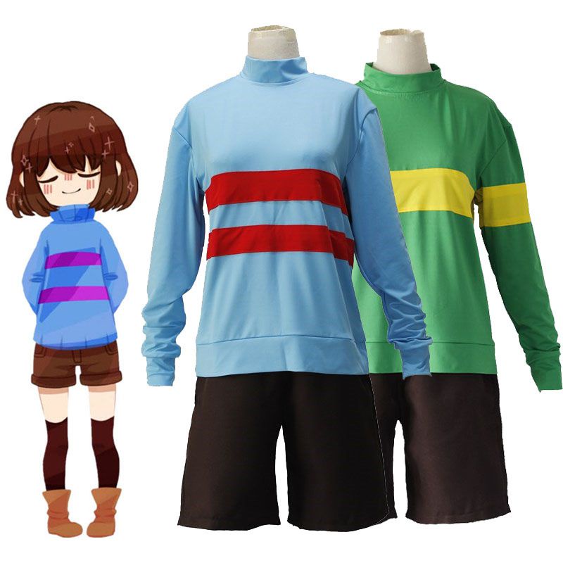 Frisk Undertale Chara Cosplay Áo Thun Áo Quần Short Trang Phục Trang Phục Quần