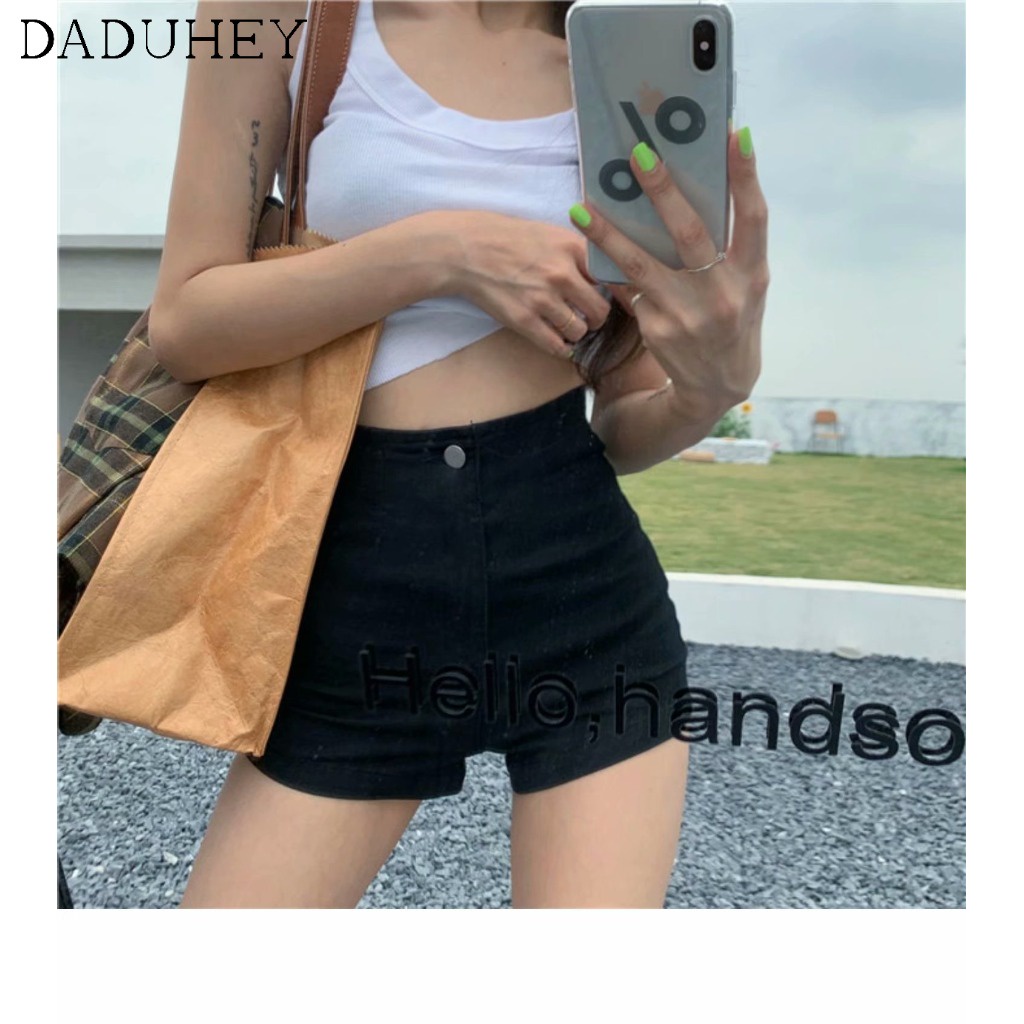 Ảnh Quần Short Jean Lưng Cao Ôm Dáng Co Giãn Tốt Cỡ Lớn Phong Cách Âu Mỹ Thời Trang Cho Nữ 1