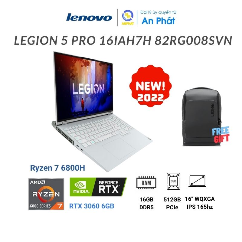 [Mã ELCL12 giảm 12% đơn 10TR] Laptop Lenovo Legion 5 Pro 2022 16IAH7H 82RG008SVN Ryzen7 6800H RTX 3060 6GB- Model 2022
