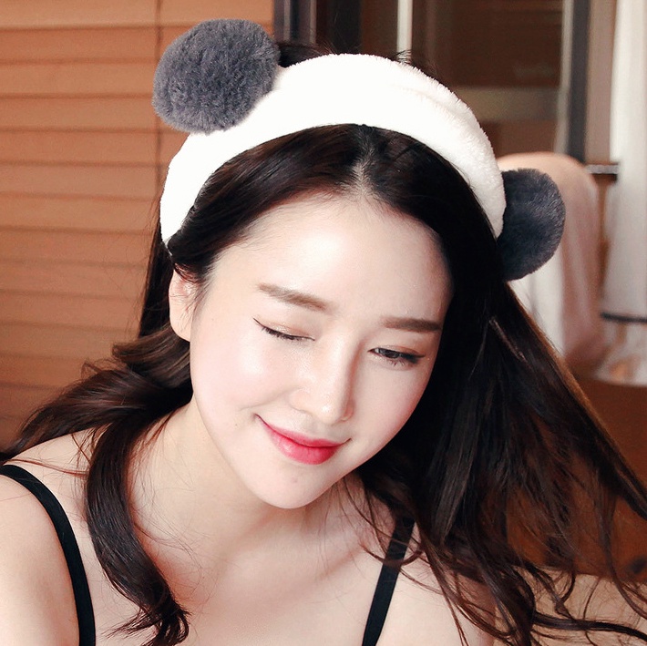 Mô tả Băng đô tóc rửa mặt trang điểm Laboon, bờm tóc tai gấu trúc vải nhung co giãn mềm mịn - 1