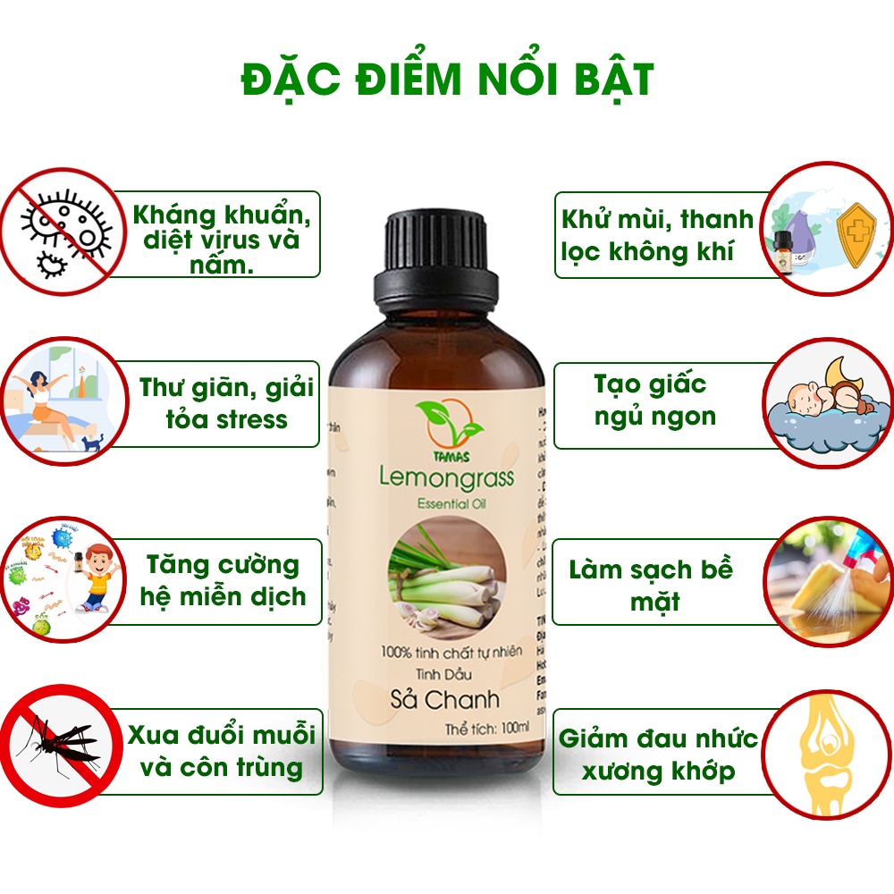 Ảnh Tinh dầu nguyên chất xông phòng đuổi muỗi TAMAS 100ml mùi tự chọn : Sả chanh, Quế, Cam, Bạc hà, Tràm gió, Oải hương,... 1