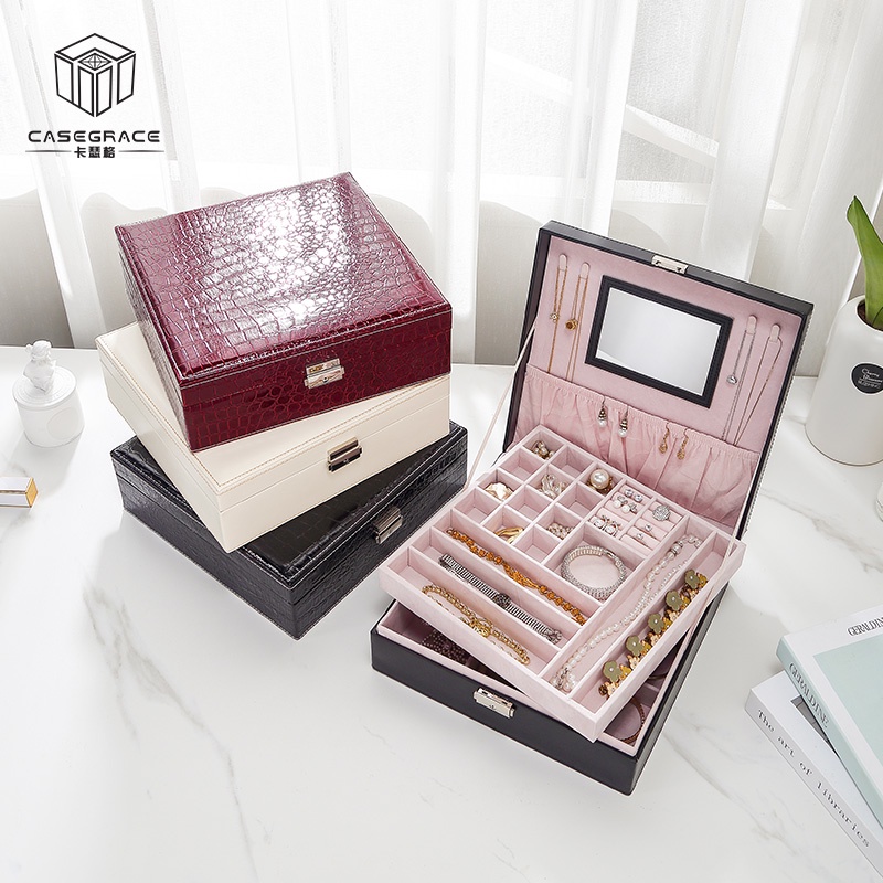 Hộp vuông lớn Casegrace đựng trang sức sang trọng có khóa