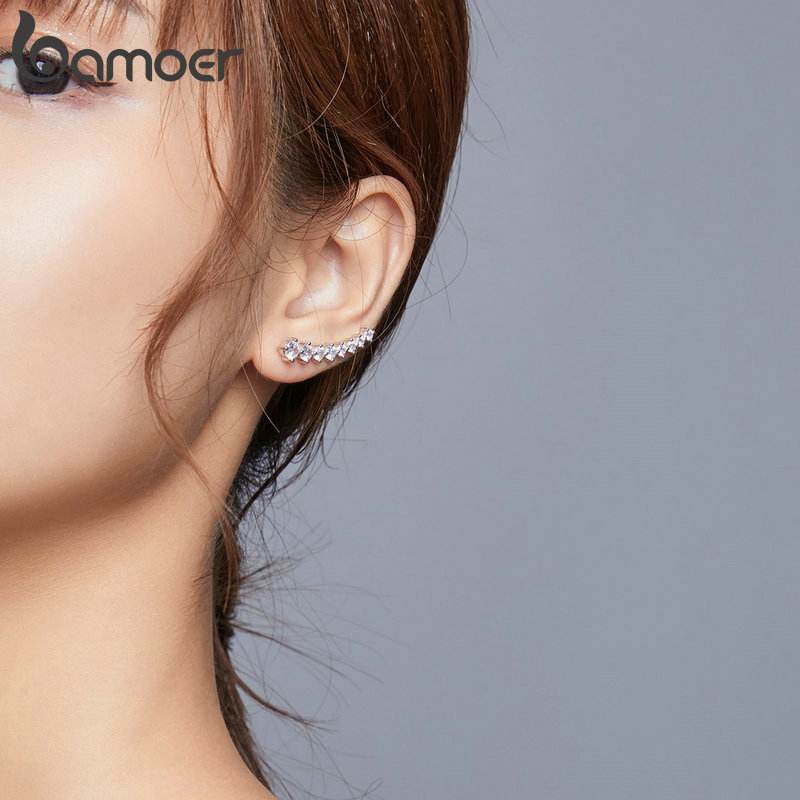 Bamoer Bông Tai Bạc 925 Dáng Dài Hình Ngôi Sao Đính Đá Thời Trang Cho Nữ