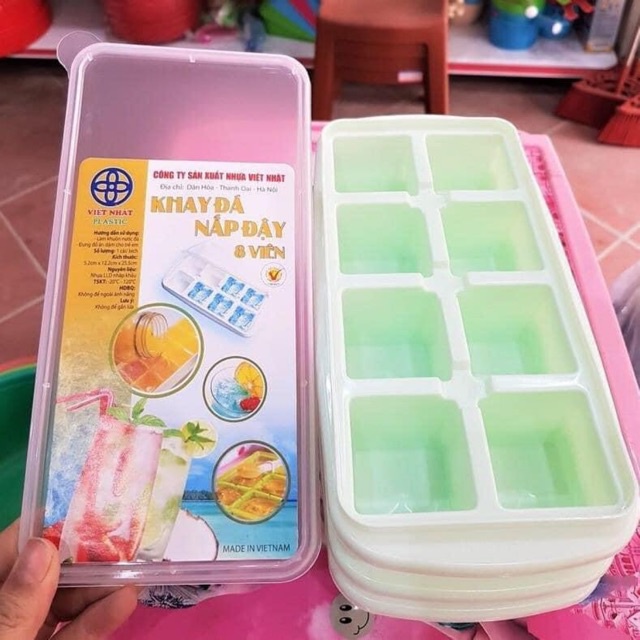 Khay làm đá có nắp AMIZIN Khay đá tủ lạnh 8 viên làm đá làm đồ ăn dặm cho bé