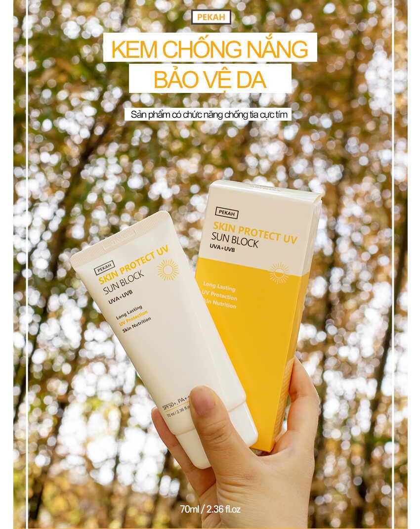 Mô tả Kem chống nắng vật lý PEKAH Hàn Quốc bảo vệ khỏi tia nâng tone nhẹ UV  Skin Protect UV Sun Block SPF 50+ PA+++ 70ml - 1