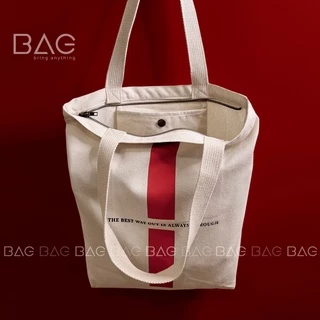 Túi tote thiết kế ấn tựong của BAG, túi vải thời trang Hàn Quốc với khoá kéo và túi con [RED]