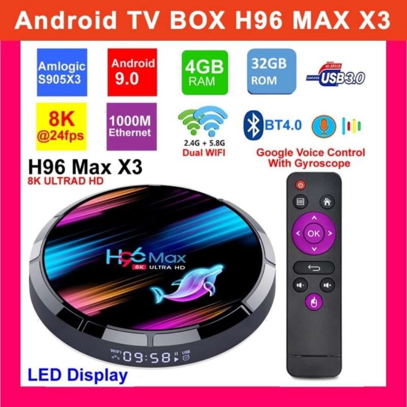 Android 9.0 TV Box H96MAX S905X3 Bluetooth 4.0 4K 4K Digital Display Support H.265 Cortex