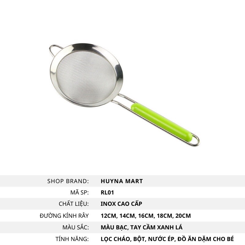 Rây lọc thực phẩm viền Inox cán xanh cao cấp ( lọc cua cá bột cháo, nước ép, thức ăn dặm cho bé )