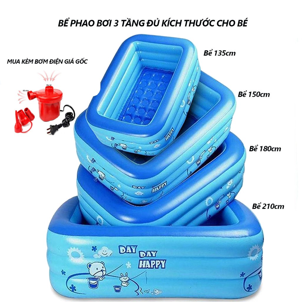 Ảnh Bể bơi cho bé cao cấp hình chữ nhật đủ kích cỡ 2-3 tầng đáy 2 lớp chống trượt bền đẹp Amalife 3