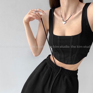 THEKIM Áo croptop 2 dây kiểu croset vạt bầu , áo 2 dây bản to cổ vuông A145