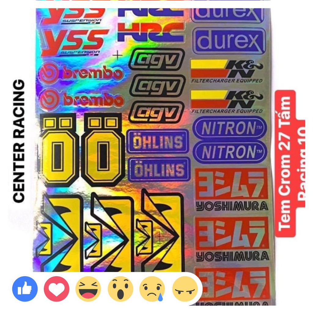 SALE KHÔ MÁU [ 27 Tem Crom ] Bộ tem mạ Crom logo 7 màu Racing 10 center ...