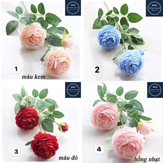 Hoa giả - Hoa hồng Lụa Lucas cao cấp 65cm 2 bông 1 nụ trang trí nhà cửa, nội thất, cửa tiệm,..