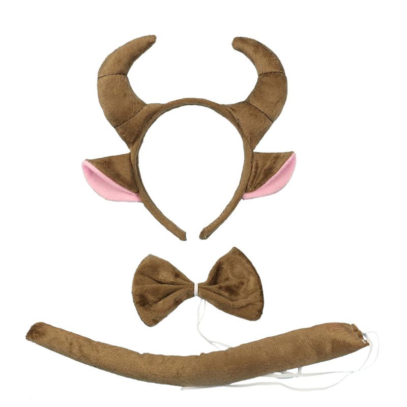 Dasbsug 3 Bộ Mũ Động Vật Bò Bộ Trẻ Em Bé Gái Bé Trai Dây Buộc Halloween fo