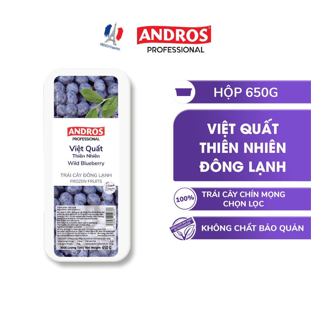 Ảnh Việt Quất Thiên Nhiên Đông Lạnh - Không chất bảo quản - Trái cây đông lạnh ANDROS IQF - 650g - [Chỉ giao HCM] 2
