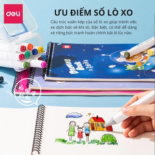 Vở vẽ học sinh tô màu, sổ phác thảo ký họa Deli 60 trang, giấy chống lóa - Màu Hồng/Xanh - 1 quyển