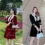 Váy Nhung Cổ Bèo Nơ