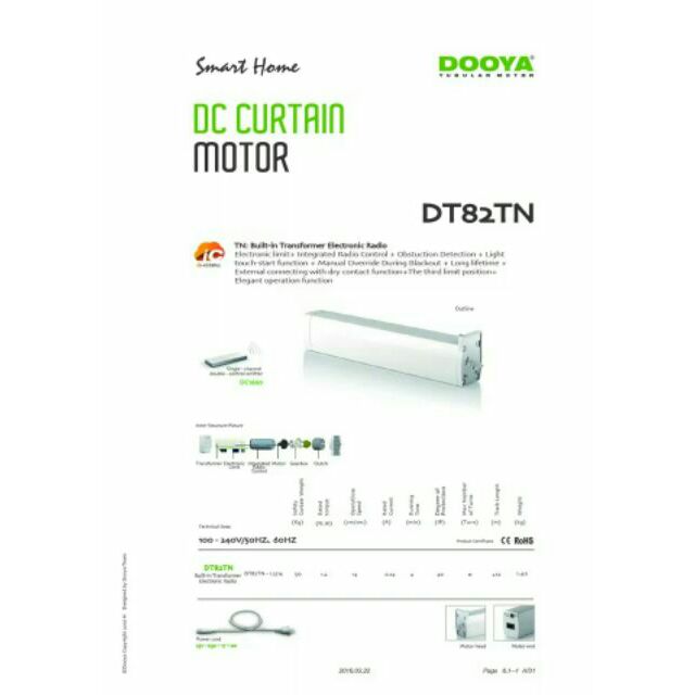 Rèm tự động motor DOOYA DT82TN + Điều khiển từ xa sóng RF ( cực kỳ yên ...