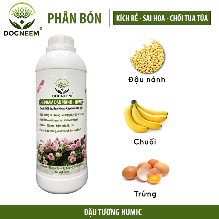 Ảnh Chế phẩm đậu nành humic hữu cơ DOCNEEM, giàu đạm, bổ sung trứng, chuối, kích mầm hoa hồng, rau sạch, cây cảnh, chai 1L 1
