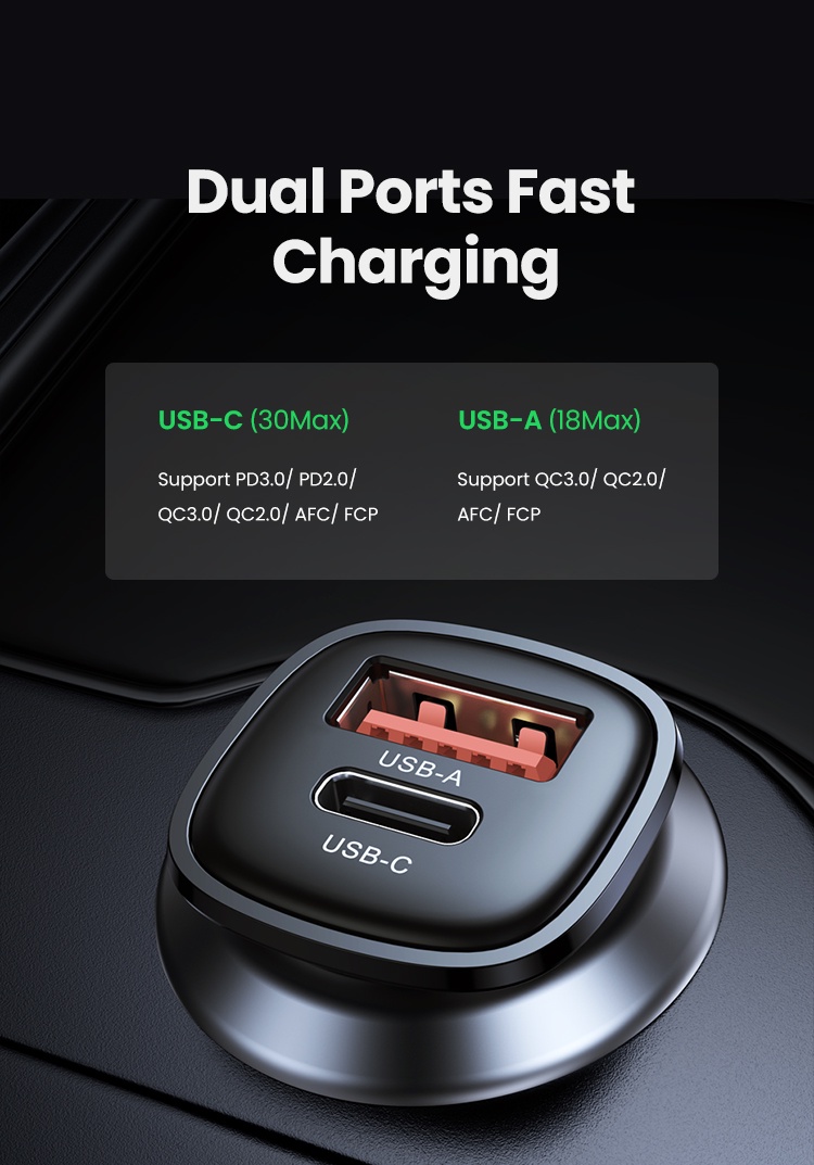 Tẩu sạc UGREEN USB-C USB-A sạc nhanh ô tô hai cổng 30W thích hợp cho Xiaomi 12/ Samsung S20 S21/ iPhone 12 13 14 15 Pro Max – ảnh mô tả chi tiết 11