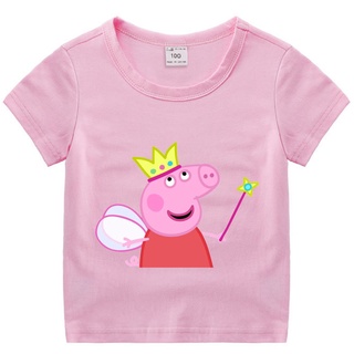 Peppa Pig hoạt hình cotton áo thun trẻ em mới giản dị hàng đầu thời trang dễ thương ngắn tay bé gái quần áo đa năng