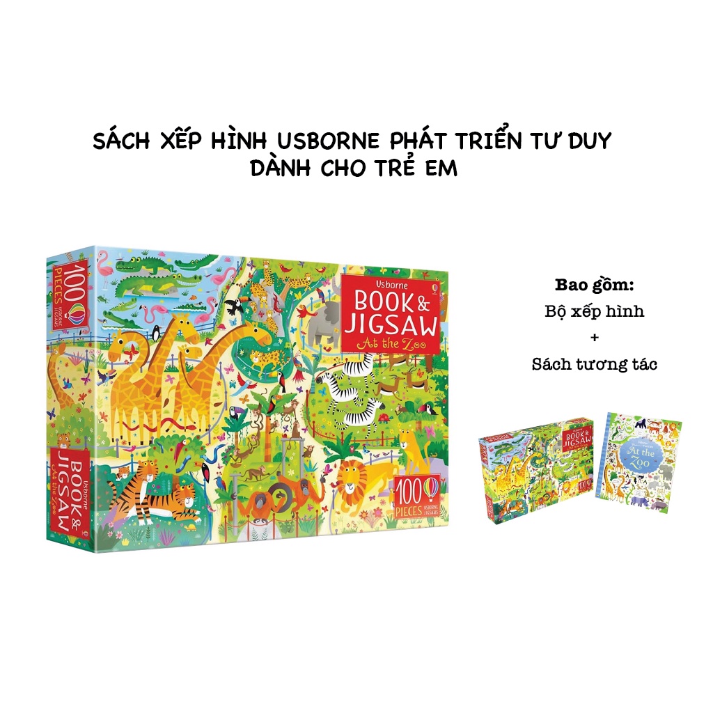 Sách Xếp Hình Usborne - Book and Jigsaw - học tiếng anh dành cho trẻ em về Nông trại, Vũ trụ, Khu rừng, Thế giới, Động V