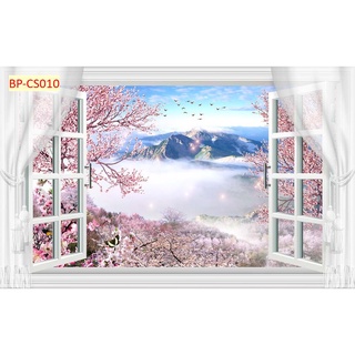 Tranh dán tường 3d cửa sổ thoáng mát tạo cảm giác thoải mái, tự nhiên