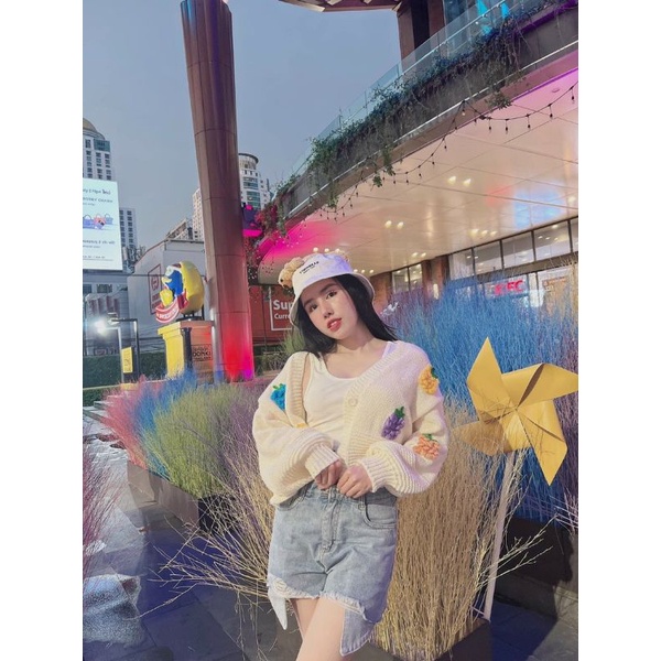 [Sale] ÁO KHOÁT LEN DÀY CARDIGAN ĐÍNH THƠM KHÓM NHO ẢNH CHỤP THẬT